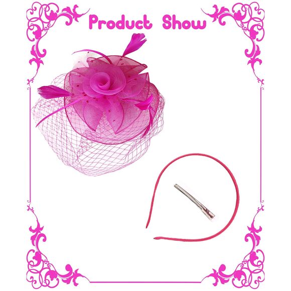 3336 Derby Hat For Women 20s 50s Vintage Fascinator With Headband And Clip main image 6